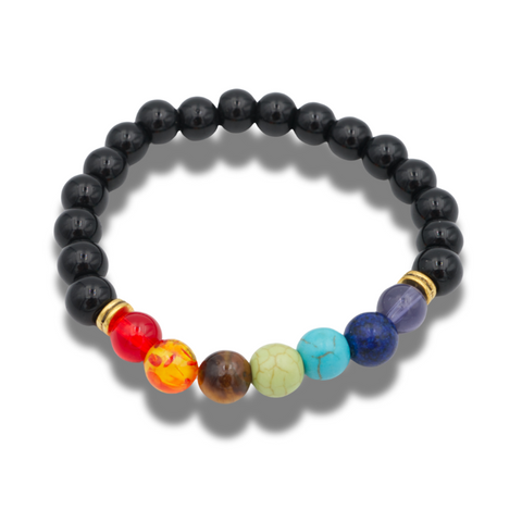 Bracelet 7 chakras et obsidienne noire