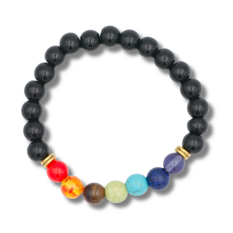 Bracelet 7 chakras et obsidienne noire