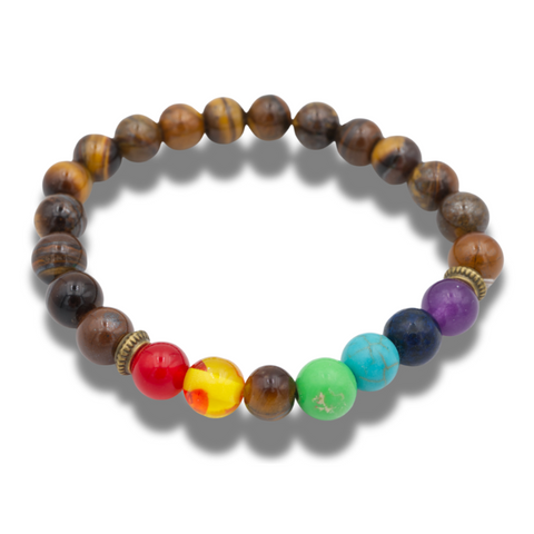 Bracelet 7 chakras et oeil de tigre