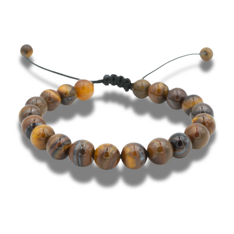Bracelet en œil de tigre avec cordelette tissée