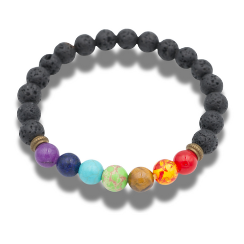 Bracelet 7 chakras et perles en lave volcanique