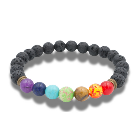 Bracelet 7 chakras et perles en lave volcanique