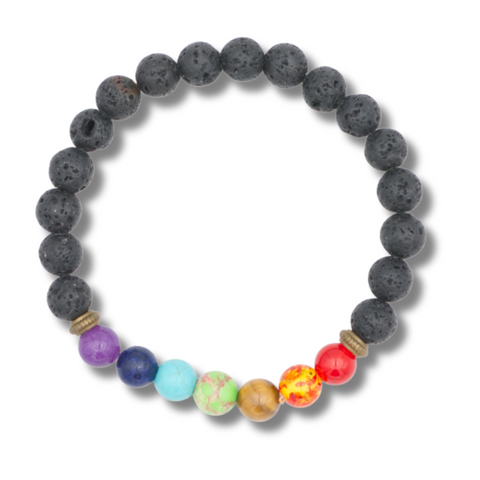 Bracelet 7 chakras et perles en lave volcanique