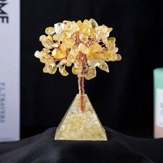 Arbre en Citrine avec Base en Pyramide d'Orgone - Énergie et Abondance