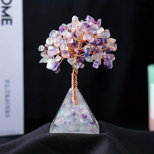 Arbre en Fluorite avec Base en Pyramide d'Orgone - Clarté et Harmonie