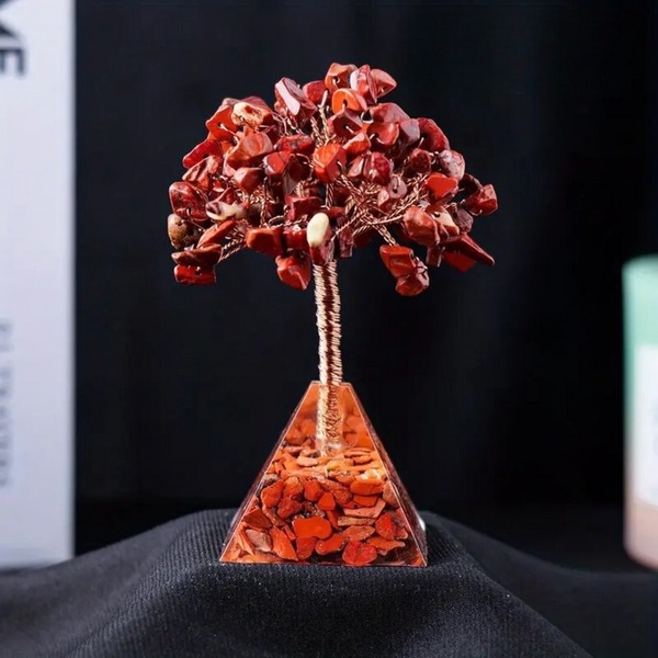 Arbre en Jaspe Rouge avec Base en Pyramide d'Orgone - Vitalité et Stabilité