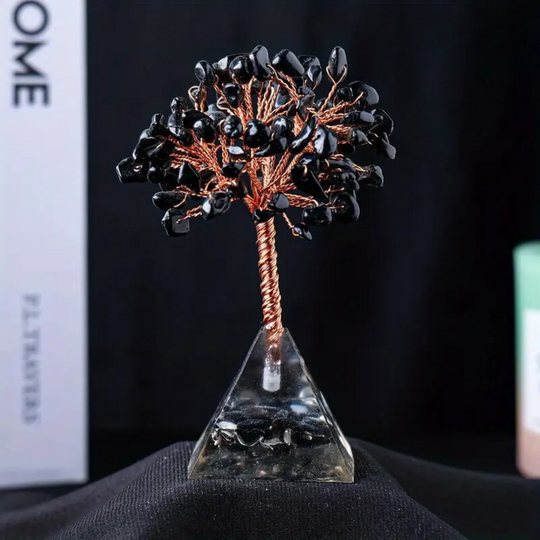 Arbre en Obsidienne avec Base en Pyramide d'Orgone - Protection et Équilibre