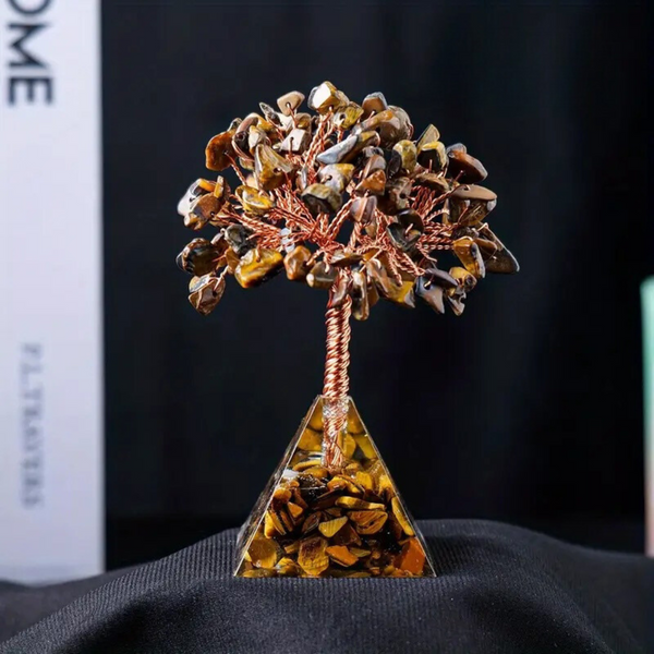 Tigerauge Baum mit Orgone Pyramidenbasis - Schutz und Vertrauen