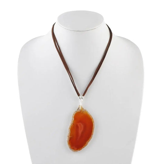 Collier en Dalle de Cornaline et Cuir