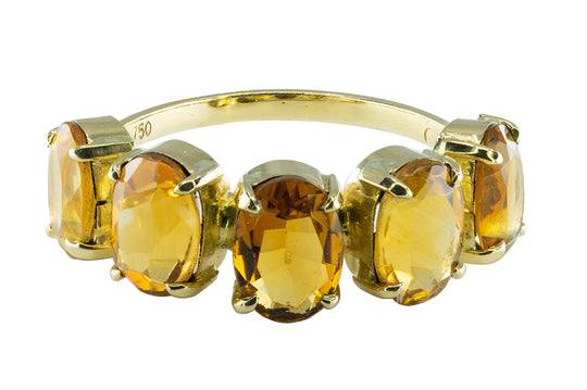 Bague en or jaune et 5 citrines