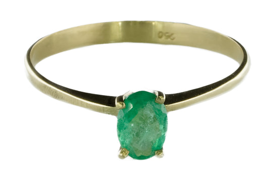 Bague solitaire en or jaune et émeraude