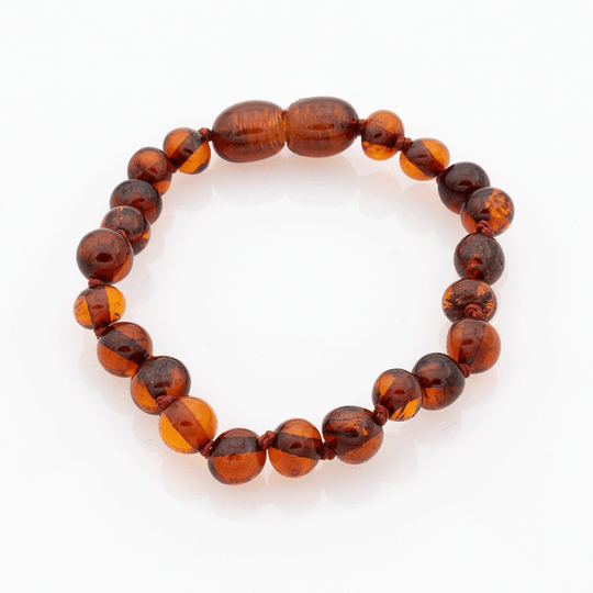 Bracelet Ambre Bébé Perles Baroques - Cognac