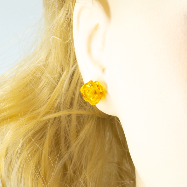 Clous d'oreilles Ambre Rose et Argent Sterling - Miel - Gemio.ch