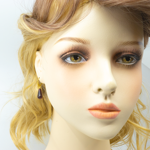 Boucles d'oreilles Ambre Goutte Premium et Argent Sterling - Cognac