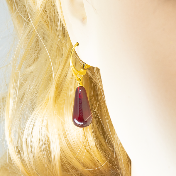 Boucles d'oreilles Ambre Goutte Premium et Argent Sterling - Cognac - Gemio.ch