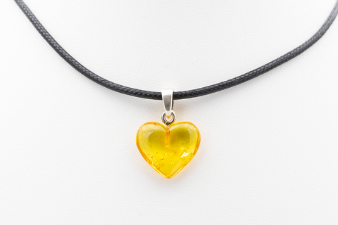 Pendentif Ambre Coeur et Argent Sterling - Citron