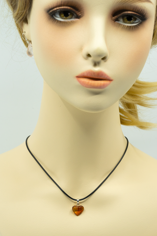 Pendentif Ambre Coeur et Argent Sterling - Cognac