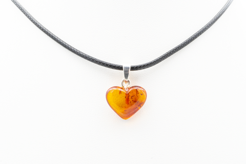 Pendentif Ambre Coeur et Argent Sterling - Cognac