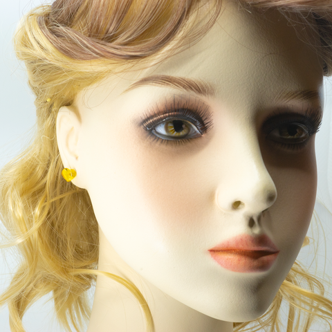 Clous d'oreilles Ambre Coeur et Argent Sterling - Citron