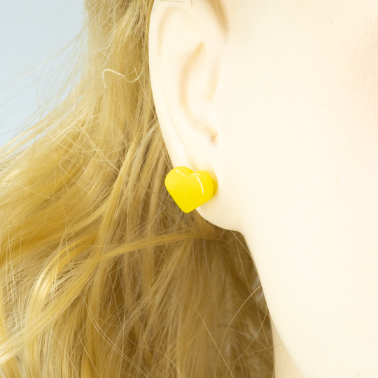 Clous d'oreilles Ambre Coeur et Argent Sterling - Lait