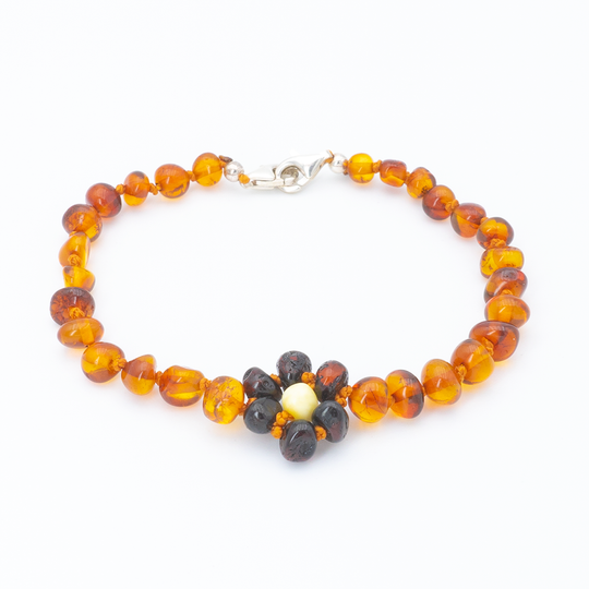 Bracelet d'Ambre pour Enfant Fleur de Cerisier - Cognac, Naturel et Authentique