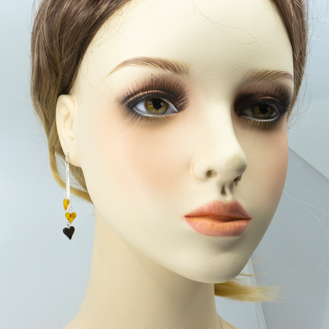 Boucles d'oreilles Ambre 3 Coeurs et Argent Sterling - 3 Couleurs