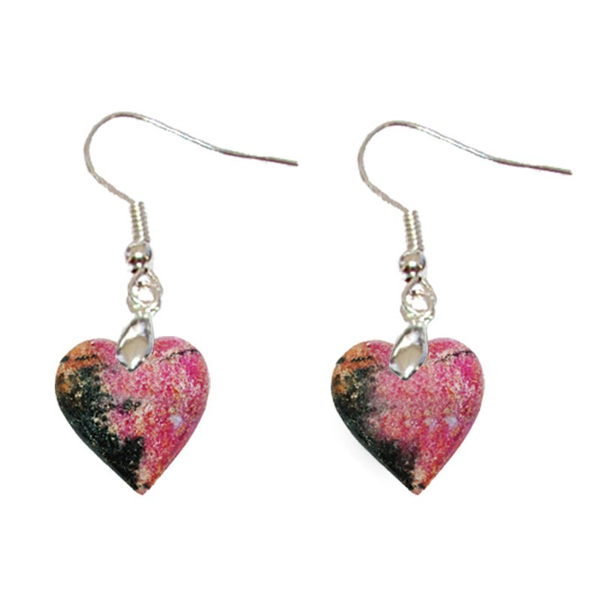 Boucles d’Oreilles Rhodonite Cœur – Apaisement, Amour & Confiance en Soi - Gemio.ch
