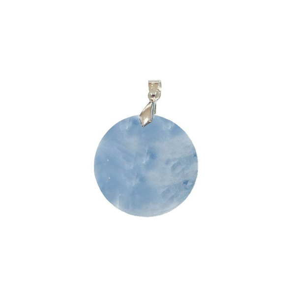 Pendentif Calcite Bleue Rond – Sérénité, Expression & Détente Émotionnelle - Gemio.ch
