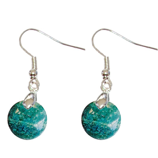 Boucles d’Oreilles Chrysocolle de Madagascar Rondes – Équilibre, Communication & Harmonie Émotionnelle