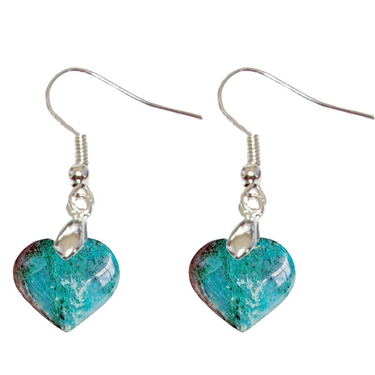 Boucles d’Oreilles Chrysocolle de Madagascar Cœur – Harmonie Émotionnelle, Amour & Communication