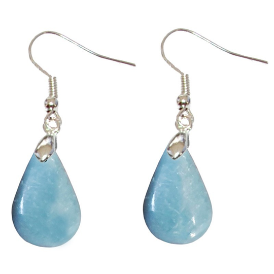 Boucles d’Oreilles Opale Bleue Goutte – Sérénité, Vitalité & Douceur Sensorielle