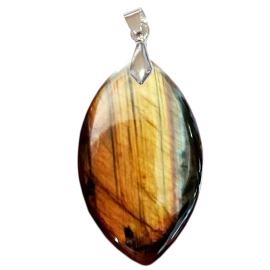 Pendentif Labradorite Noire Reflets Arc-en-Ciel Marquise – Protection Élégante & Lumière Intérieure
