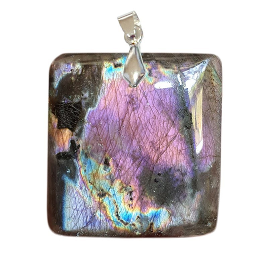 Pendentif Labradorite Noire Reflets Arc-en-ciel Carré – Bouclier Énergétique & Clarté Intérieure