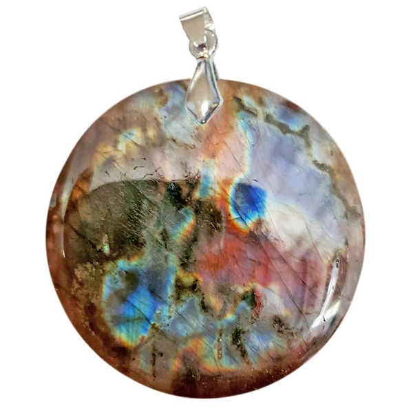 Pendentif Labradorite Noire Reflets Arc-en-ciel Rond – Protection & Éveil Intuitif - Gemio.ch