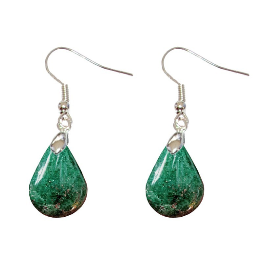 Boucles d’Oreilles Fuschite avec Inclusions de Marcassite Goutte – Sérénité & Clarté Intérieure