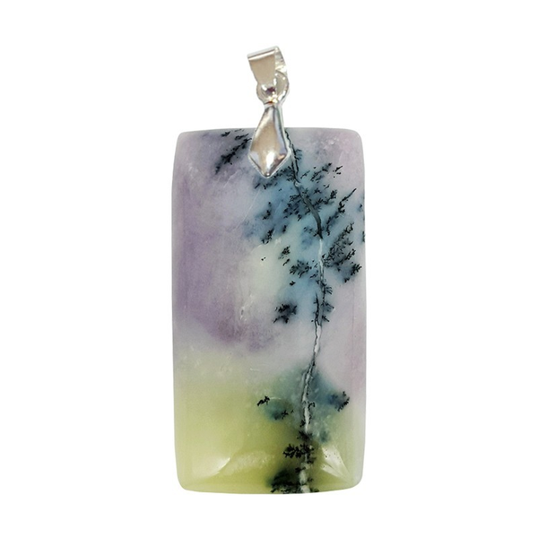 Pendentif Opale Violette & Verte Rectangle Fin – Apaisement et Protection - Gemio.ch