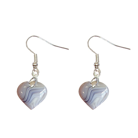 Boucles d’Oreilles Agate Rubanée Cœur – Équilibre et Sérénité