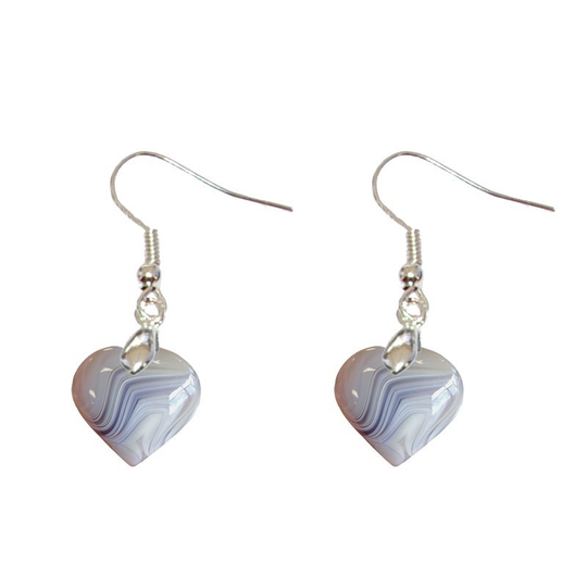Boucles d’Oreilles Agate Rubanée Cœur – Équilibre et Sérénité
