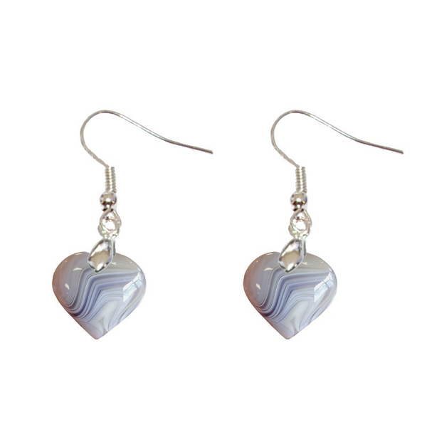 Boucles d’Oreilles Agate Rubanée Cœur – Équilibre et Sérénité - Gemio.ch