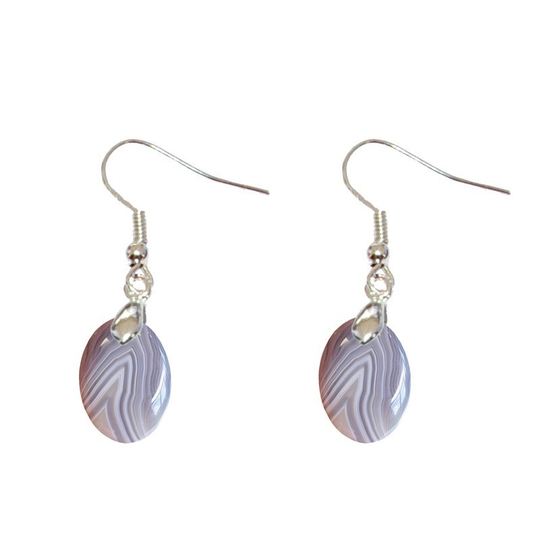 Boucles d’Oreilles Agate Rubanée Ovale – Équilibre et Sérénité