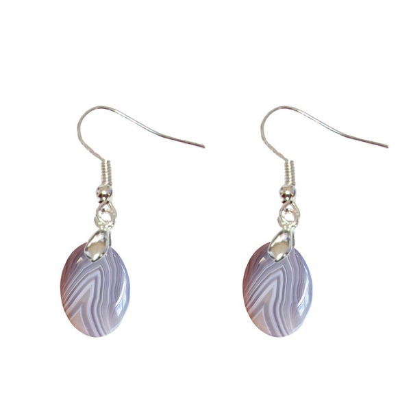 Boucles d’Oreilles Agate Rubanée Ovale – Équilibre et Sérénité - Gemio.ch