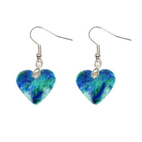 Boucles d’Oreilles Azurite/Chrysocolle Cœur – Épanouissement et Relaxation