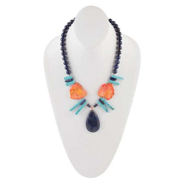 Collier goutte à goutte en magnésite turquoise et jaspe - Gemio.ch