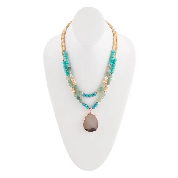 Collier turquoise coquille caramel - Gemio.ch
