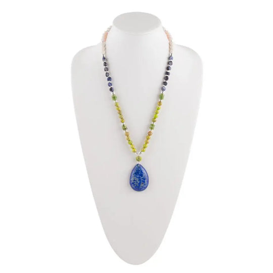 Collier avec pendentif lapis et jaspe
