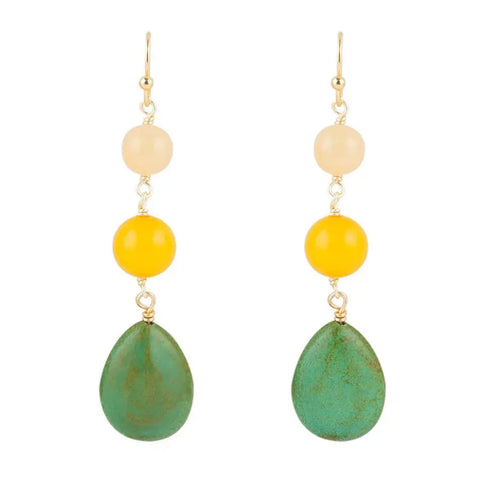 Gelbe Jade und Türkis Teardrop Dangling Ohrringe