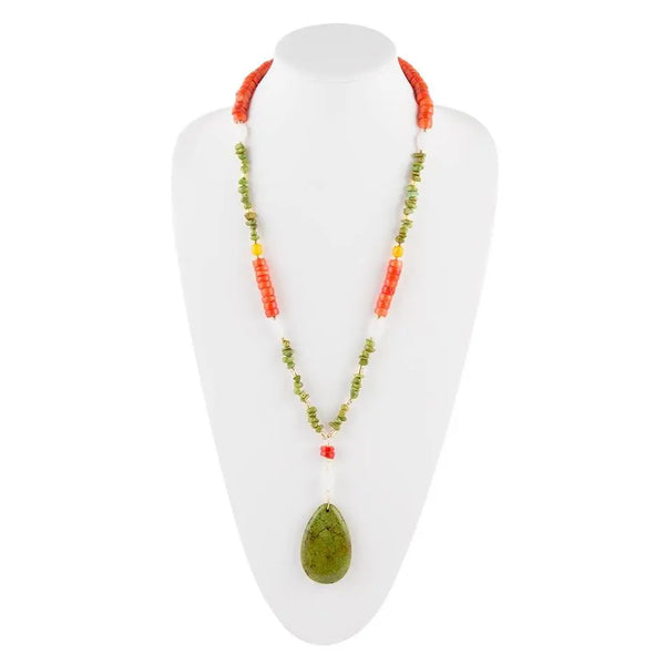 Collier Magnésite citron et corail orange - Gemio.ch