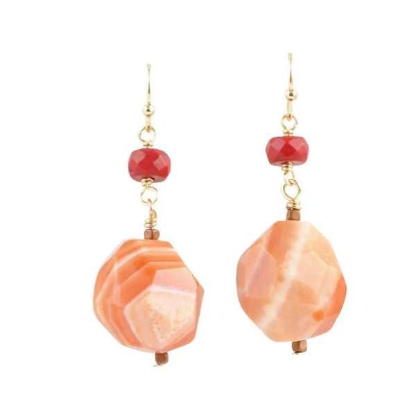 Boucle d'oreille goutte d'agate orange - Gemio.ch