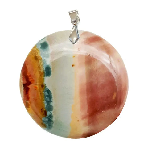 Pendentif Rond en Jaspe Polychrome – Harmonie & Fluidité