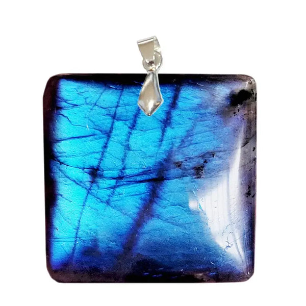 Pendentif Carré en Labradorite Extra – Protection & Énergie Rayonnante